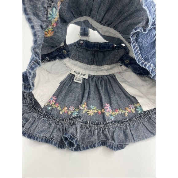OshKosh BGosh Genuine Floral Embroidered Overalls Dress Skirt Vestbak Girls 3 Mo - Picture 11 of 11